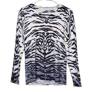 Minnie Rose Womens M 100% Cashmere Sweater Pullover Long Sleeve Ivory Gray Black